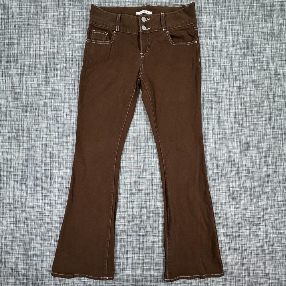 PacSun Women Pants Stretch Low Rise Bootcut Contrast Stitch Brown Size 27 Y2K